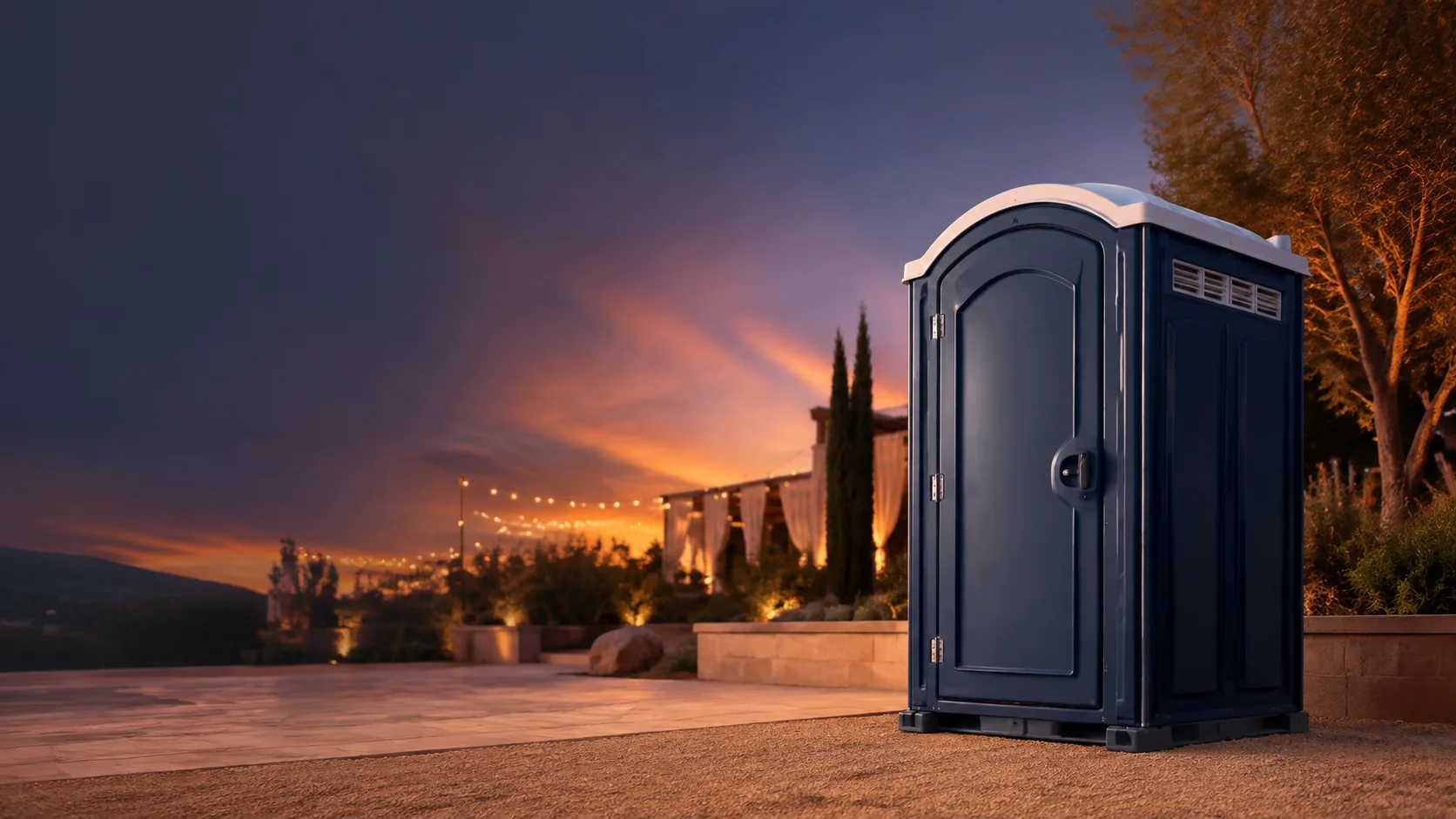 Portable restroom shown for rental planning in Waterville, ME